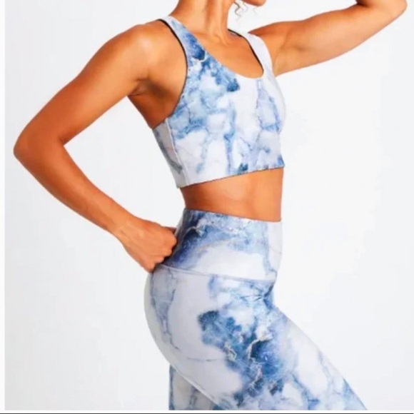 NWT TEREZ Marbled Super High 7/8 Banded Leggings Blue size Medium - Picture 1 of 14